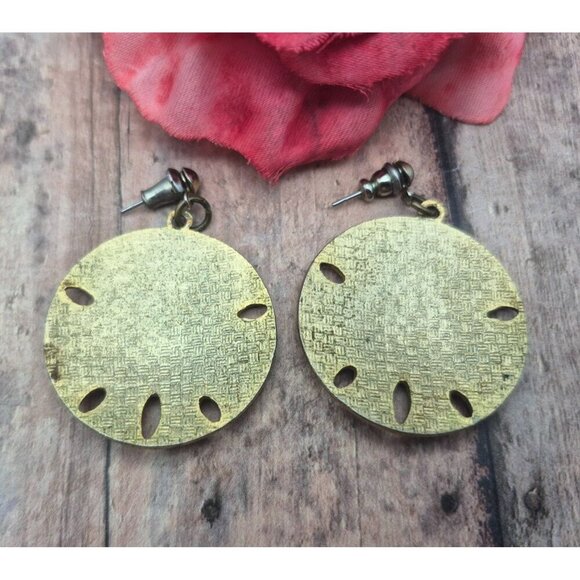 Vintage Chinese Cloisonne Large 1.5" Dangle Round Earrings Pierced Beach Summer - Picture 3 of 4